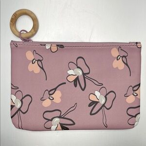 Pink Floral Cosmetic Bag with Wooden Handle